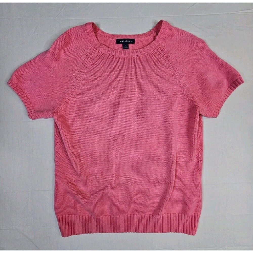 LANDS END Sweater Women's Size Medium 10-12 Pink Crewneck Short Sleeve M